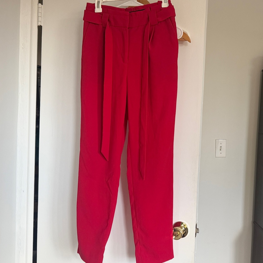 Express High-Waist Paperbag Waist Red Trousers